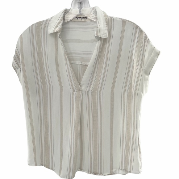 Impressions Striped V Neck Blouse Size Small - Picture 1 of 8